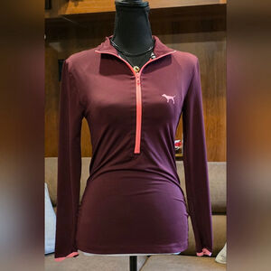 PINK Victoria's Secret Maroon Long Sleeve Top with Pink Accents